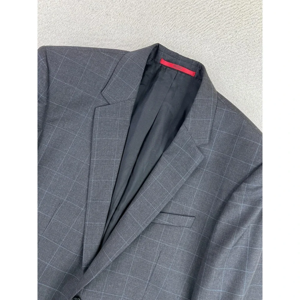 HUGO BOSS Suit Jacket Mens 40R (EU 50) Gray Check Wool 2 Button Blazer Bulgaria